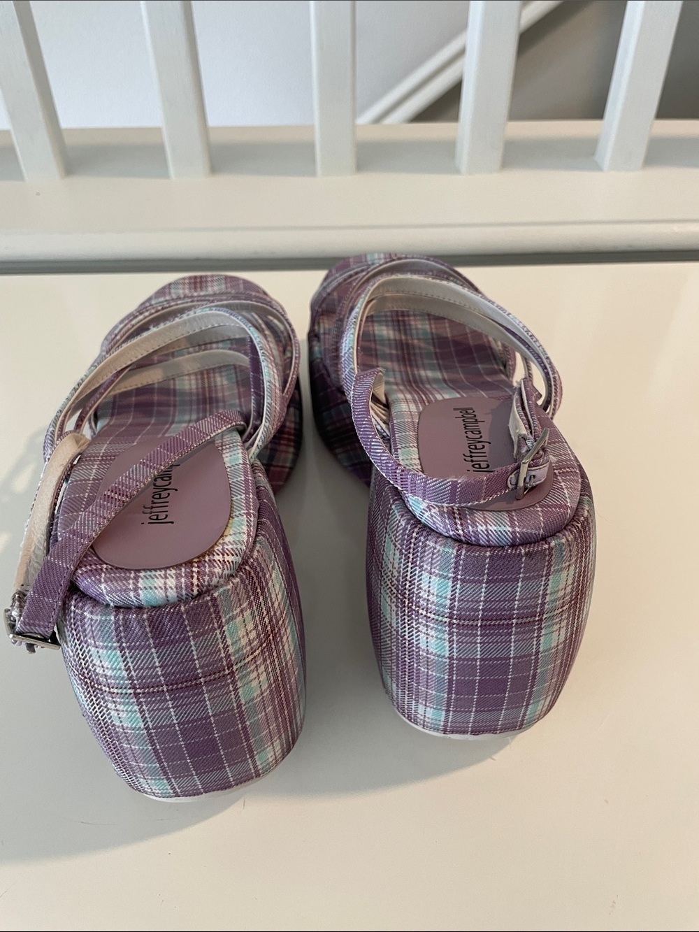 JEFFREY CAMPBELL Vibez Platform Sandal Purple Plaid Platform Sandals Size 10 - Picture 6 of 10